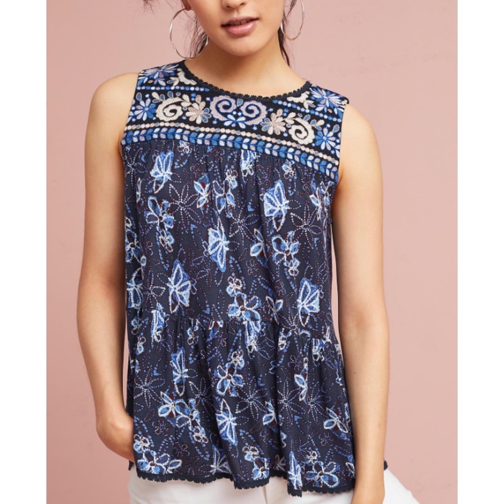 Anthropologie One September flowy boho embroidered tank Cottagecore Peasant XS